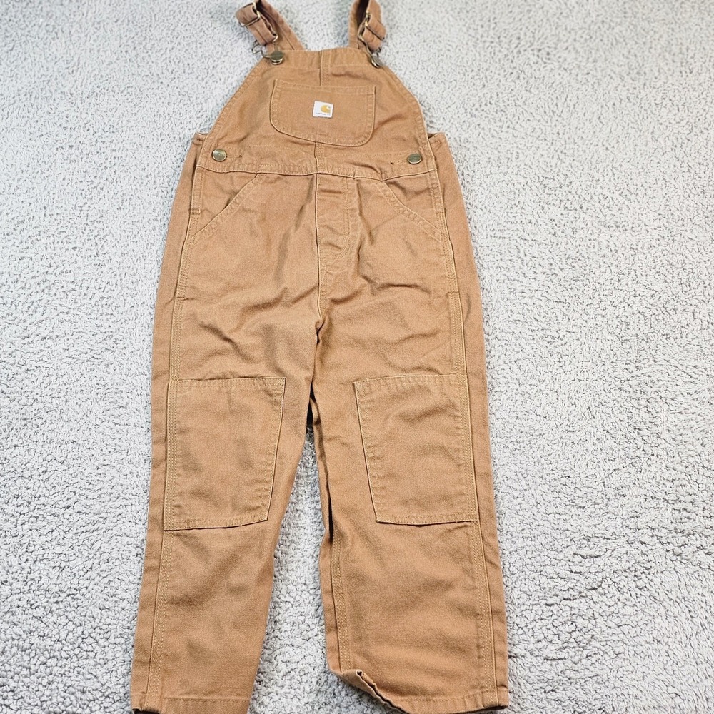 Carhartt Overalls Kids 4T Brown Canvas Bib Pants‎ Carpenter Workwear Utility